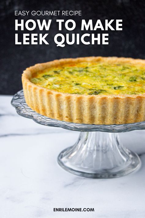 Looking for the best leek quiche recipe? Try this gourmet dish that promises a delicate, flavorful experience with a flaky crust. Perfect for any meal, you can serve it for brunch, lunch or an appetizer for dinner. If there are any leftovers, serve serve them for breakfast. This is a very impressive dish but trust me: it's really straightforward to make. Visit my blog for the recipe and a complete tutorial #byenrilemoine. Bacon Gruyere Quiche, Bacon Quiche Recipe, Leek Tart, Leek Quiche, Goat Cheese Quiche, Cheese Quiche Recipe, Delicious Quiche, Goat Cheese Tart, Bacon Quiche