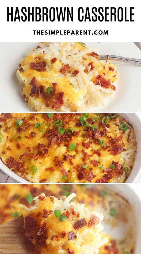 Loaded Hashbrown Casserole. With Text Reading: Loaded Hashbrown Casserole Recipe. Loaded Hashbrown Casserole, Hash Brown Casserole Easy, Hash Brown Casserole Recipe, Loaded Hash Brown Casserole, Chicken Hashbrown Casserole, Food For Lunch, Hash Brown Breakfast Casserole, Hash Brown Potato Casserole, Hashbrown Casserole Recipe