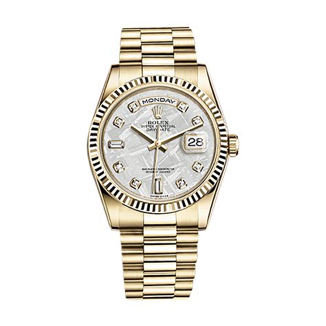 #Rolex Day-Date Gold #Watch (Meteorite Set with Diamonds) Swiss Army Watches, Mens Fashion Smart, Invicta Watches, Authentic Watches, Patek Philippe Nautilus, Breitling Navitimer, Rolex Day Date, Rolex Gmt, Rolex Daytona