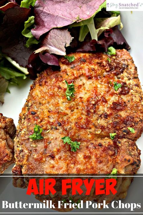 Air Fryer Southern Style Fried Pork Chops is an easy recipe using boneless pork chops, buttermilk, and zesty seasoning to provide the perfect crunchy texture. This recipe provides a lightened-up way to enjoy a down-home comfort food meal with the great taste of soul food cooking. #AirFryer #AirFryerRecipes #AirFryerPorkChops Air Fryer Fried Pork Chops, Emeril Air Fryer, Air Fry Pork Chops, Air Fryer Recipes Pork, Emeril Lagasse Recipes, Ip Recipes, Air Fryer Pork Chops, Dinner Rotation, Fried Pork Chops