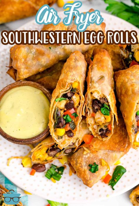 Southwest Eggrolls Vegetarian, Air Fryer Southwestern Egg Rolls, Southwest Chicken Egg Rolls Air Fryer, Copycat Chili's Southwest Eggrolls, Southwestern Eggrolls Recipe Chilis, Copycat Southwest Eggrolls Chilis, Santa Fe Egg Rolls Recipe, Air Fryer Southwest Eggrolls, Air Fryer Egg Roll Wrapper Recipes