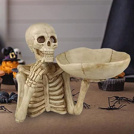 FIALAME Halloween Skull Decor Candy Dish Key Bowl, Vintage Skeleton Table Ornaments for Halloween Party Decoration and Storage Container Halloween Candy Dish, Dulces Halloween, Halloween Skeleton Hand, Holiday Decor Halloween, Halloween Tableware, Retro Table, Whimsical Halloween, Dining Table Centerpiece, Decoration Halloween