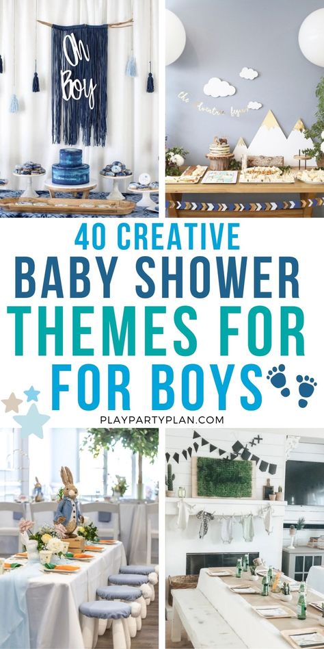 Baby Boy Shower Ideas Themes Spring, Unique Boy Baby Shower Themes, Baby Boy Shower Themes Unique, Baby Shower Themes For Boys, Popular Baby Shower Themes, Creative Baby Shower Themes, Boy Shower Themes, Baby Boy Themes, Idee Babyshower