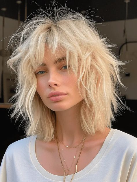 Collarbone Length Shag, Spring Hair 2024, Spring 2024 Hair, Shag Haircut Straight, Blonde Shag Hairstyles, Style Short Braids, Cowgirl Haircut, How To Style Shag Haircut, Medium Shaggy Hair