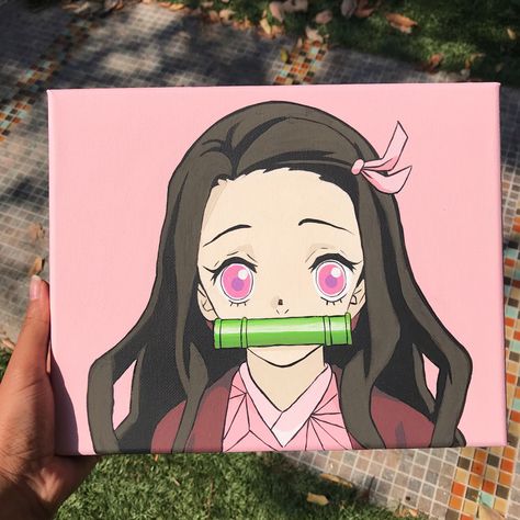 Anime Painting Ideas, Anime Paintings Canvases, Demon Slayer Painting, Nezuko Demon Slayer, Anime Canvas Painting, Anime Painting, Painting Anime, Canvas Drawing, Anime Canvas Art