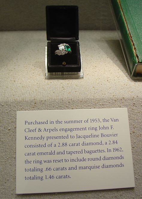 On display at the JFK  Library and Museum near Boston, Massachusetts Engagement Rings Van Cleef, Jfk Library, Jacqueline Bouvier, John Fitzgerald, Round Diamond Ring, Royal Engagement, Jackie O, Royal Jewels, Boston Massachusetts