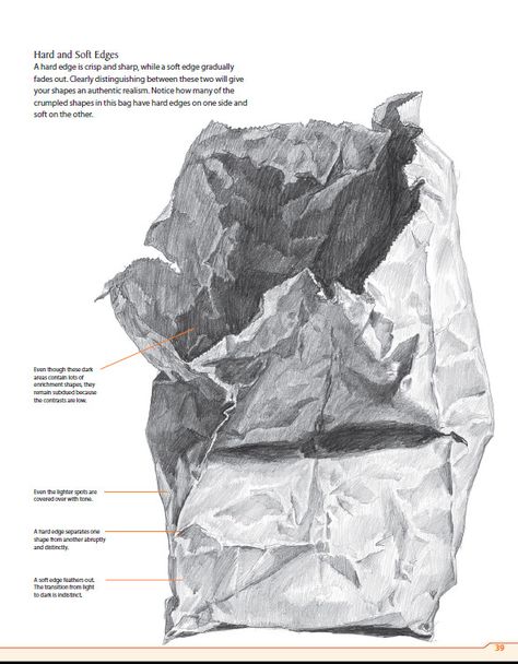 Mapping the main shapes of your subject is a key first step when drawing complex crumpled or textures objects, such as paper bags, fabric or dented cans. Crumpled Paper Drawing, Paper Texture Drawing, Paper Bag Drawing, High School Drawing, Draw A Face, Ap Drawing, Teaching Drawing, Bags Fabric, Observational Drawing