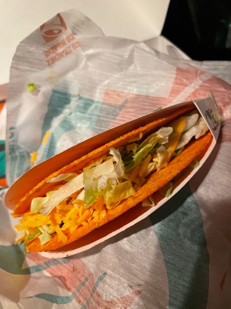 Taco Bell Doritos Locos Taco Taco Bell Doritos Locos Tacos, Taco Bell Taco, Dorito Taco, Cheesy Rolls, Taco Bell Recipes, Food Pop, Spicy Tacos, Light Sauce, Fav Food