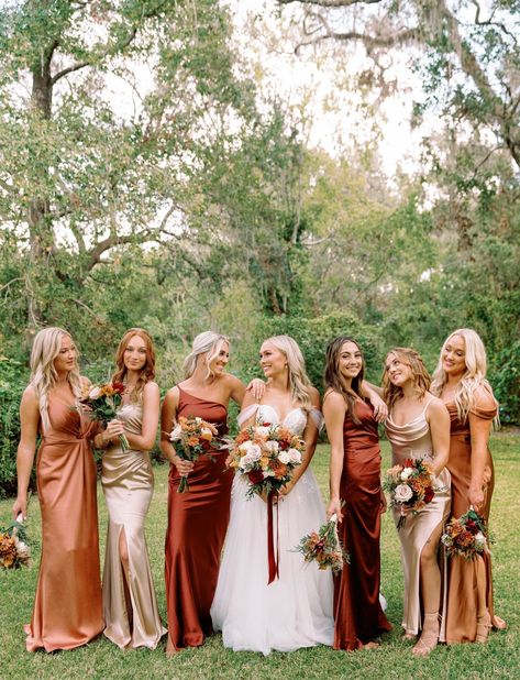 Boho Bridesmaid dresses, bridesmaid idea, idea for bridesmaids, bridesmaid dresses boho, bridesmaid hair, bridesmaid style, wedding bridesmaid dresses Image by Dewitt For Love Photography Rustic Colour Bridesmaid Dresses, Western Bridesmaid Dresses Fall, 3 Color Bridesmaid Dresses, Bridesmaid Dresses For Rustic Wedding, Mix And Match Rust Bridesmaid Dresses, Copper Champagne Bridesmaid Dresses, Bridesmaids With Corsages, Boho Country Bridesmaid Dress, Farmhouse Wedding Bridesmaid Dresses