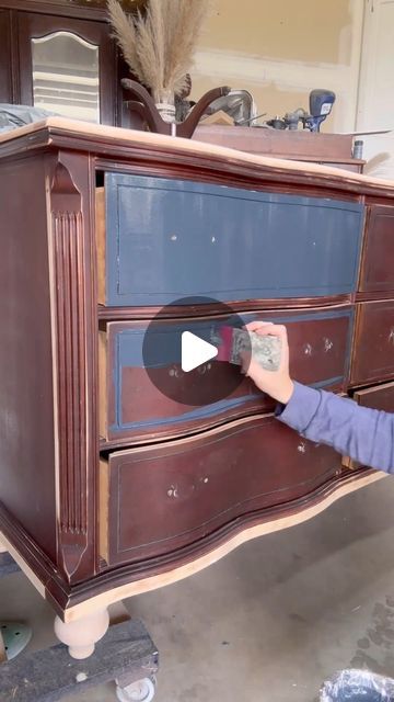 Raven Street Market on Instagram: "Because everyone loves a good Before & After 😍 Adding new feet and hardware were easy updates to make on this lovely dresser. Finished in a beautiful dark navy.   Paint: @farmhousepaint “Evolution” in Midnight Navy #farmhousepaint #beforeandafter #timelapse #hgtvhome #bluefurniture #modernhome #interiordesign #diy #furnitureflip #makeover" Mahogany Dresser Makeover, Dark Navy Paint, Navy Blue Nightstand With Stained Top, Vintage Dresser Diy, Navy Blue Dressers Painted, Navy Blue Chalk Paint Furniture Distressed, Navy Blue Distressed Dresser, Navy Blue Antique Dresser, Navy Furniture