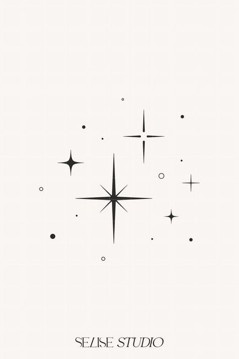 Mystical Star Tattoo, Moon Sun Illustration, Star Vector Design, Galaxy Stars Tattoo, Simple Celestial Tattoo, Moon Sun And Stars Tattoo, Stars Tatoos, Star Icons Aesthetic, Sparkle Star Tattoo