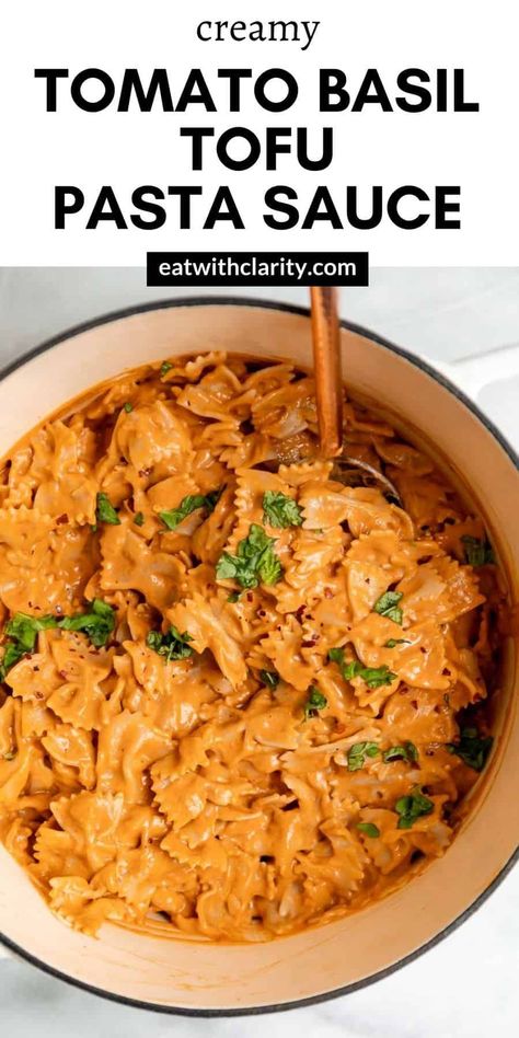 Tofu Pasta Sauce, Tomato Tofu, Basil Tofu, Tofu Pasta, Vegan Pasta Sauce, Creamy Vegan Pasta, Pastas Recipes, Vegan Tofu, Healthy Pasta