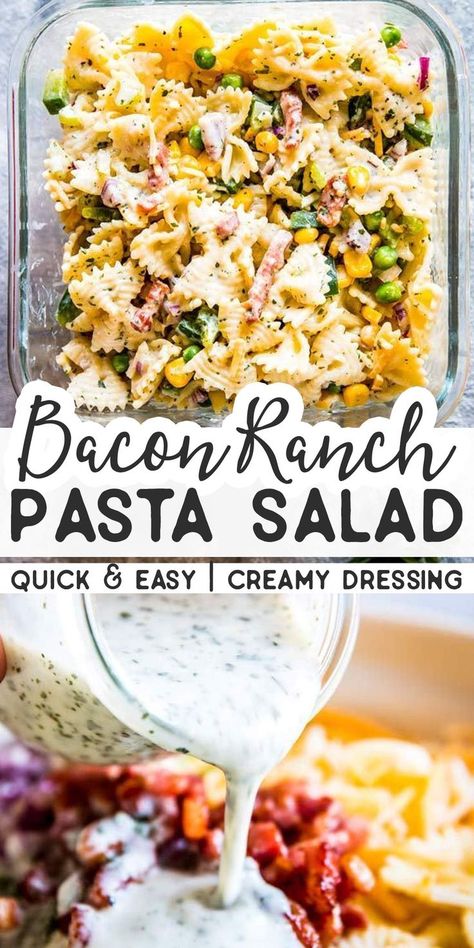 Easy Summer Side Dishes For Bbq, Sides For Bbq Parties, Side For Bbq, Salads For Bbq, Barbeque Side Dishes, Creamy Pasta Salad, Yummy Vegetables, Bacon Ranch Pasta, Bacon Ranch Pasta Salad