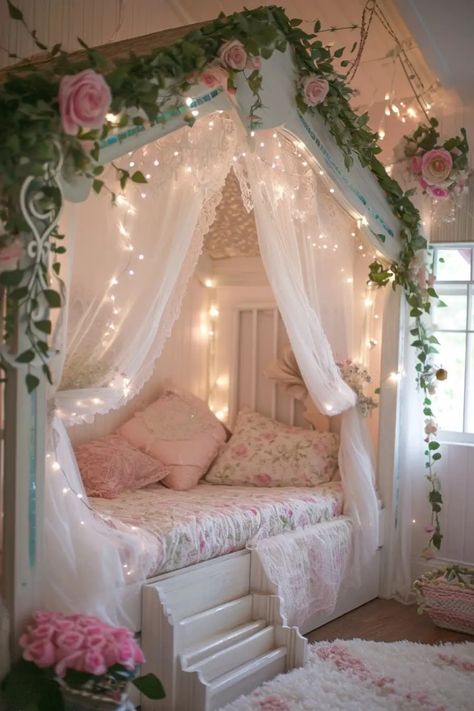 25 Magical Fairy Bedroom Ideas for a Touch of Whimsy - Roomy Retreat Fairy Like Bedroom, Fairytale Teenage Room, Room Ideas For Dorm Rooms, Fairy Decor Ideas, Room Furniture Ideas Bedrooms, Enchanted Fairy Bedroom, Fairytale Room Ideas, Fairycore Bedroom Pink, Fairy Garden Girls Bedroom