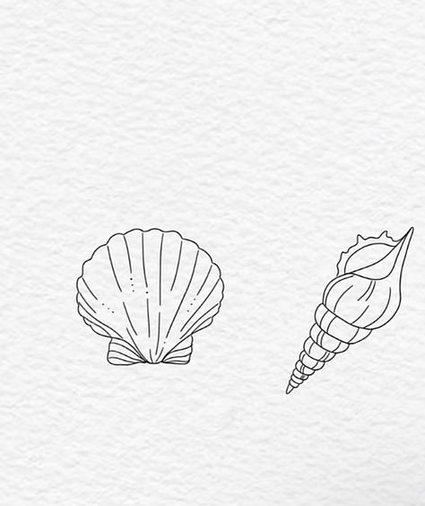 Seashell Outline Tattoo, Best Friend Sea Shell Tattoo, Scallop Shell Tattoo Fine Line, Beach Mini Tattoo, Shell Tiny Tattoo, Simple Sea Shell Tattoo, Sea Themed Matching Tattoos, Seashell Minimalist Tattoo, Happiness Comes In Waves Tattoo