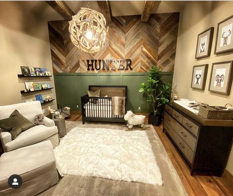 Hunter nursery Cute Country Nursery Ideas, Hunter Nursery Theme, Boho Hunting Nursery, Ducks And Deer Nursery, Hunter Nursery Ideas, Mixed Nursery Furniture, Western Nursery Ideas Farmhouse, Nursery Color Scheme Neutral, Green Rustic Nursery