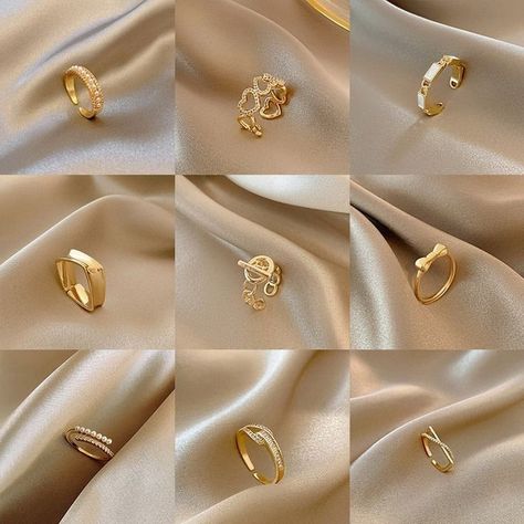 @picCollected Jewelry Vendor, Gold Finger Rings, Gold Rings Simple, Gold Color Ring, Simple Pearl, Gold Ring Designs, Geometric Ring, Simple Girl, Finger Rings