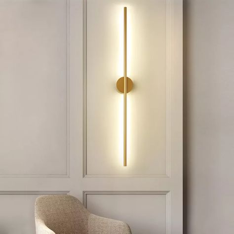 Stair Wall, Long Walls, Minimalist Lighting, Bedroom Lamps, Gold Walls, Wall Mounted Light, Led Wall Lights, Modern Spaces, Led Wall