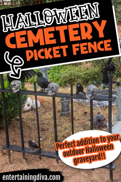 How to Make a DIY Halloween Cemetery Picket Fence | Holidays Diy Halloween Cemetery, Halloween Fence, Halloween Cemetery, Halloween Outdoor Decoration, Fence Outdoor, Outdoor Halloween Decor, Different Shades Of Black, Yard Haunt, Halloween Graveyard