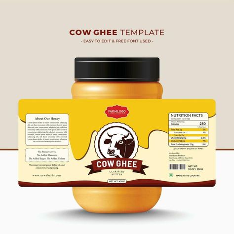 Ghee Label Design, Glass Bottle Label Design, Dairy Products Packaging Design, Cow Products, Kali Hindu, Cow Ghee, Flash Wallpaper, Bottle Label Design, Butter Milk