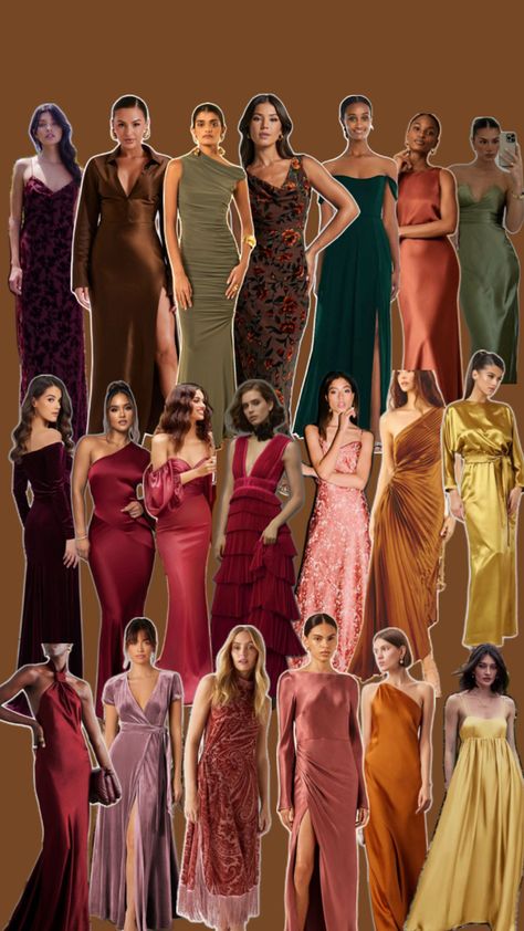 Sum Dresses, Autumn Color Palette Fashion, Deep Autumn Color Palette, Fall Wedding Outfits, Shades Of Maroon, Dress Websites, Old Hollywood Wedding, Fall Bridesmaids, Fall Bridesmaid Dresses