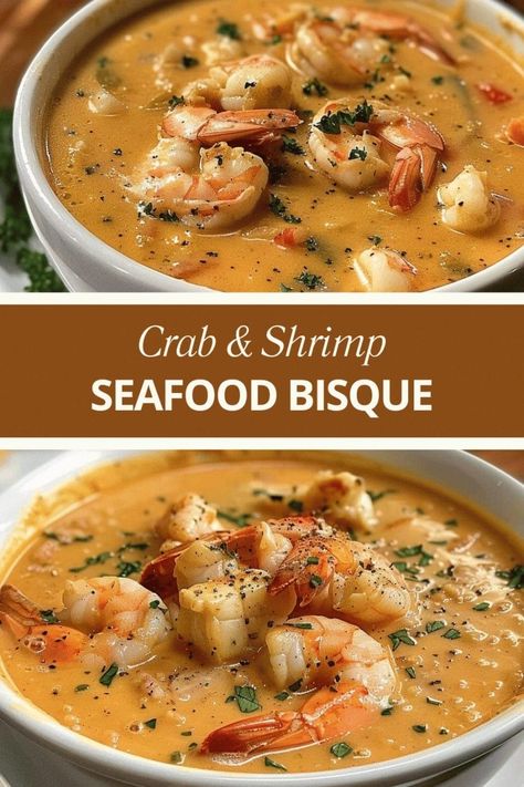 My grandma’s version of this soup was simply the best. Haven’t found any version better than this one!. Bahama Breeze Seafood Chowder Recipe, Crab Shrimp Bisque Soup, Crockpot Seafood Soup Recipes, Seafood Soup With Crab And Shrimp, Shrimp Crab Corn Bisque, French Seafood Soup, Crab And Seafood Bisque, Shrimp And Crab Soup Recipes, Creamy Shrimp And Crab Seafood Bisque