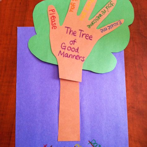 The "good manners tree" after it has been watered with good values and manners! It grows : ) Manners Preschool, Manners Activities, Manners For Kids, Teaching Manners, Good Manners, Daycare Crafts, Preschool Lessons, Preschool Classroom, Preschool Art