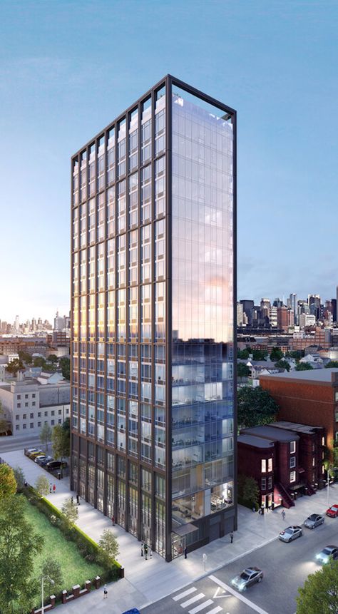 Renderings have been revealed for 26 Cottage Street, a mixed-use high-rise from Namdar Group and C3D Architecture in Journal Square, Jersey City. Rendering Ideas, International Style Architecture, Building Development, Housing Design, High Rise Apartments, Glass Building, Cars Bmw, Tall Buildings, Skyscraper Architecture