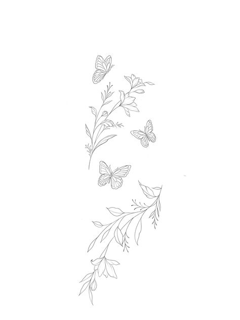 Butterflies And Leaves Tattoo, Leaves And Butterfly Tattoo, Tattoos Stencil For Women, Flower Tattoos Arm Forearm, Butterfly And Flower Tattoo Stencil, Vine Tattoos On Thigh, Upper Arm Tattoos For Women Simple, Wrap Around Forearm Tattoo Women Stencil, Forearm Tattoo Women Butterflies