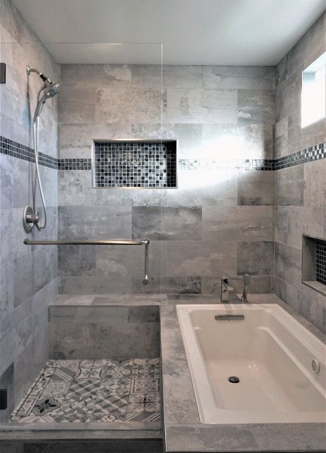 Ferry Lane Master Bath - Contemporary - Bathroom - San Francisco - by L Carter Interiors | Houzz Clever Bathroom Storage, Bathtub Shower Combo, Bathroom Storage Hacks, Cozy Bathroom, Bathroom Decorating Ideas, Bathroom Redesign, Bathroom Decorating, Bathroom Remodel Shower, Bathroom Remodel Designs