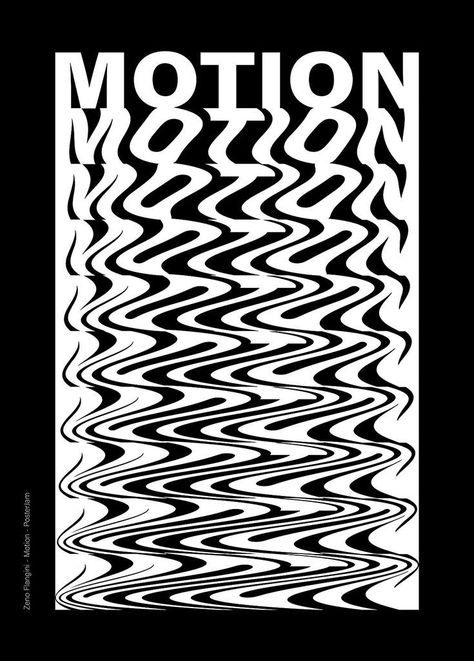 Movement Graphic Design Poster, Distorted Type Design, Black And White Lettering, Black White Design Graphic, Black White Graphic Art, Black And White T Shirt Design, Graphic Design Movement, Motion Blur Poster Design, Text Illustration Design