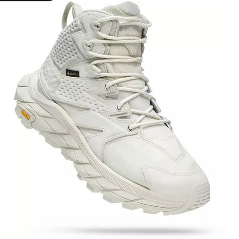 White Hiking Boots, Hoka Anacapa, Gore Tex Hiking Boots, Shoes Hoka, Gore Tex Boots, Techwear Fashion, Pink Running Shoes, Hoka One One, Comfortable Boots