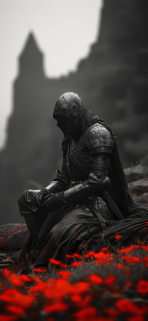 Made by A.I  #wallpaper #warrior #redandblack #knight Warrior Aesthetic Wallpaper, Templar Knight Wallpaper, Crusader Knight Wallpaper, Knight Wallpaper Aesthetic, Dark Fantasy Knight Art, A I Wallpaper, Knight Wallpaper Medieval, Templars Knight, Injured Warrior