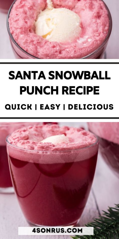 Santa snowball punch is a sweet, tart variation on an ice cream float that’s perfect for the holidays. Your kids will beg you to make this fun punch every December! #punch #drink #chrismasdrink Snowball Punch, Punch Drink, Ice Cream Float, Christmas Drinks Recipes, Christmas Punch Recipes, Punch Drinks, Christmas Punch, Kid Drinks, Sweet Tart