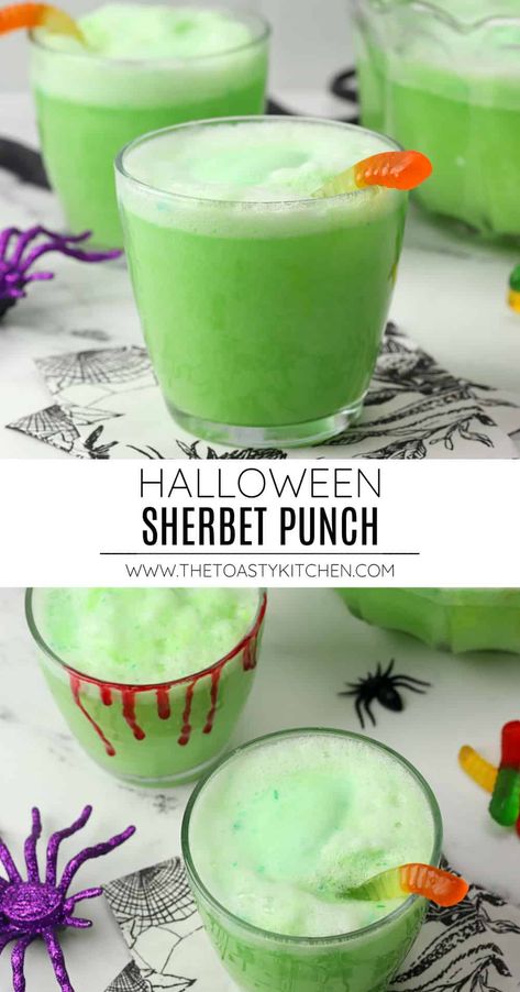 Like Sherbet Punch, Best Halloween Punch Alcoholic, Non Alcoholic Drinks Halloween Party, Witches Brew Kids Punch, Green Sherbert Punch Halloween, Hollowed Party Food, Green Sherbet Punch Recipes, Fruit Punch With Sherbert, Purple Sherbet Punch