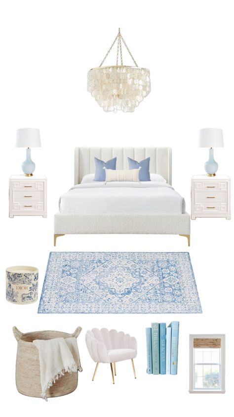 Costal Bedroom, Coastal Room Decor, Blue Room Decor, Farmhouse Bedroom Ideas, White Room Decor, Coastal Room, College Dorm Room Decor, Beach Room, Dorm Room Inspiration