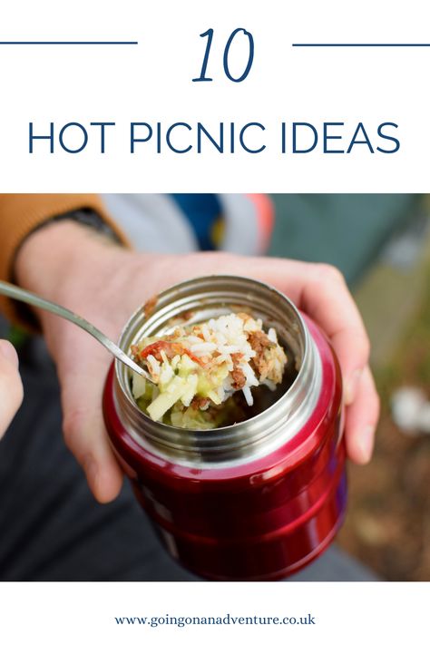 Hot Picnic Food, Cold Weather Picnic Food, Food Flask Lunch Ideas, Winter Picnic Ideas Outdoors, Hot Picnic Food Ideas, Adult Picnic Ideas, Cold Weather Picnic, Winter Picnic Food Ideas, Winter Picnic Food