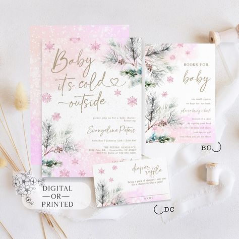 Editable Baby it's Cold Outside Shower Invitation | Pink Winter Baby Brunch | Girl Snowflake Baby Sprinkle Invite, Digital or Print Template Baby It’s Cold Outside Invitations, Winter Baby Shower Invitations, Outside Baby Showers, Baby Girl Shower Themes, Boy Baby Shower Themes, Baby Shower Winter, Pink Invitations, Its Cold Outside, Baby Winter