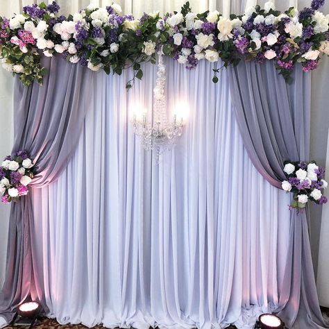 Engagement Stage Decoration, Simple Stage Decorations, Majlis Perkahwinan, Purple And White Flowers, Wedding Background Decoration, Simple Wedding Decorations, Diy Wedding Backdrop, Wedding Decoration Ideas, Desi Wedding Decor