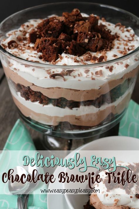 Snickers Brownie Trifle, Trifold Desserts, Brownie Caramel Trifle, Truffle Pudding Desserts, Chocolate Brownie Pudding Dessert, Trifold Recipe, Lite Desserts For Summer, Brownie Truffle Bowl Trifle Desserts, Brownie Parfait Desserts