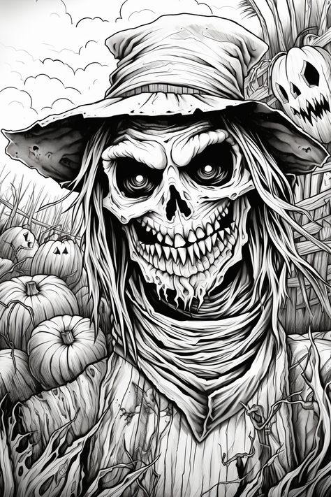 Halloween Greyscale Coloring Page scarecrow Adult & Kids Printable Halloween Coloring Pages Adult, Grayscale Coloring Pages For Adults Free Printable, Scary Coloring Pages For Grown Ups, Creepy Coloring Pages For Grown Ups, Adult Halloween Coloring Pages, Coloring Pages Scary, Scary Halloween Coloring Pages, Halloween Coloring Pages For Adults, Adult Coloring Sheets