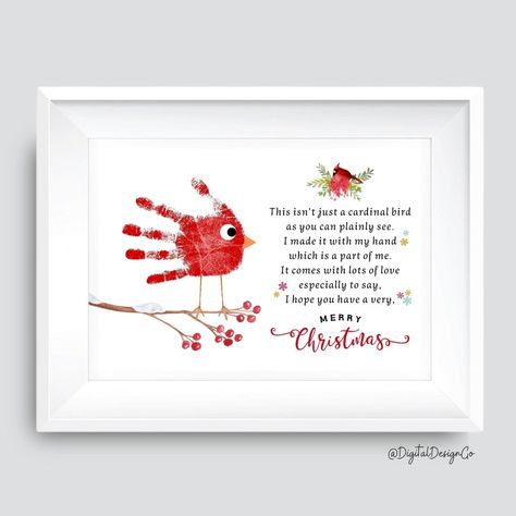 Christmas Handprint Art Craft, Winter, Poem, Cardinal Bird Handprint Craft for Kids Baby Toddler, Memory Keepsake, DIY Card, Printable Red Bird Handprint Craft, Handprint Cardinal For Kids, Red Handprint Craft, Christmas Gifts From Baby Diy, Cardinal Handprint Craft Kids, Handprint Cards From Kids, Cardinal Handprint Craft, Handprint Cardinal, Handprint Art Christmas