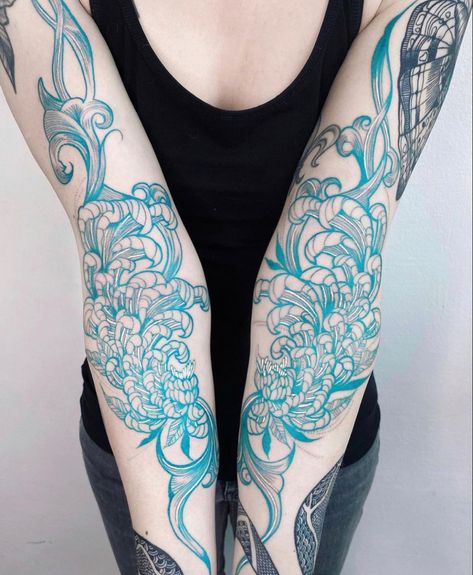 Blue Tattoo Sleeve, Surreal Tattoo, Sharpie Tattoos, Blue Tattoo, Tattoo Graphic, Gaming Tattoo, Line Work Tattoo, Badass Tattoos, Dot Work Tattoo