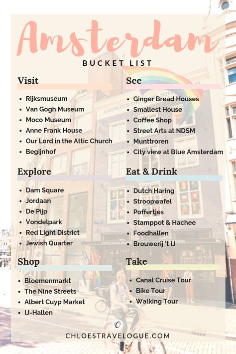 Amsterdam Itinerary, Amsterdam Bucket List, Anne Frank House, Dam Square, Stroopwafel, Van Gogh Museum, Amsterdam City, Anne Frank, City View