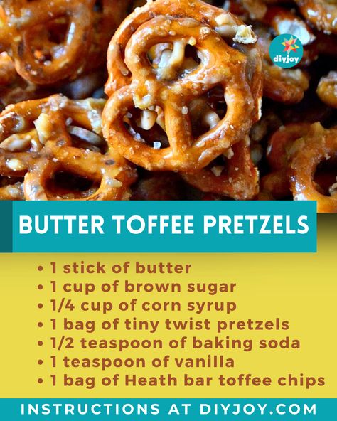 They're buttery, sweet, and salty with the perfect crunchy texture! These butter toffee pretzels will be your favorite snacks to munch on. Butter Toffee Pretzels, Toffee Pretzels, Toffee Crunch, Pretzel Toffee, Toffee Chips, Homemade Toffee, Diy Joy, Toffee Recipe, Chex Mix Recipes