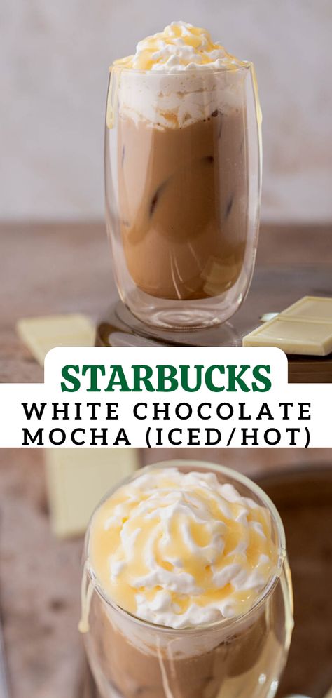 Starbucks White Mocha Recipe, White Mocha Latte, Chocolate Latte Recipe, Starbucks White Chocolate, Mocha Latte Recipe, Iced White Chocolate Mocha, Mocha Drink, White Chocolate Syrup, Iced White Mocha