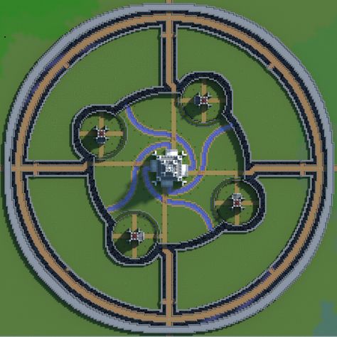 My city is starting to come together! Minecraft Circle Design, Minecraft Mega Base Layout, Megabase Ideas Minecraft, Minecraft Circular Base, Minecraft Megabase Inspiration, Minecraft Circular Farm, Minecraft Megabase, Minecraft Circle, Minecraft Circles