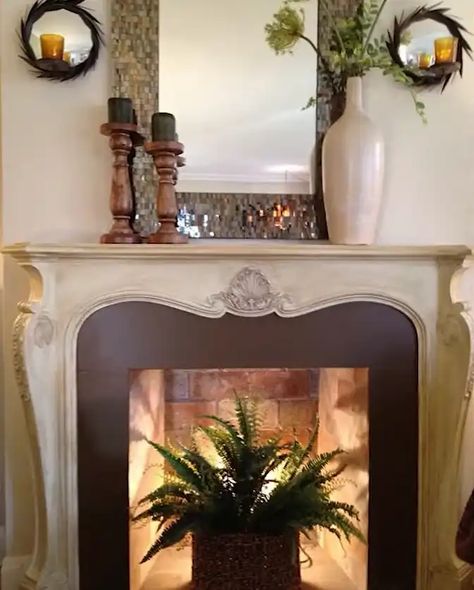 26 Awesome Empty Fireplace Design Ideas - Home Deviser Unused Open Fireplace Ideas, Repurposed Fireplace Ideas, Styling A Non Working Fireplace, Inner Fireplace Decor Ideas, Decorating A Non Working Fireplace, Fireplace No Fire Ideas, Decorating Inside Of Fireplace, Fireplace Lights Inside, Filled In Fireplace Ideas