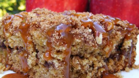 Apple butter and sour cream make this cake sweet and tangy. The cinnamon-pecan topping takes it over the top! Apple Butter Cake, Moist Cake Recipe, Apple Butter Recipe, Spice Cake Recipes, Pecan Cake, Cinnamon Recipes, Apple Cake Recipes, A Piece Of Cake, Spice Cake