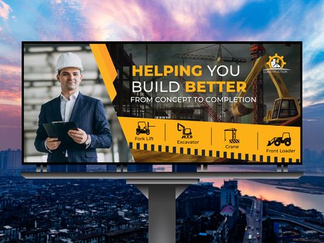 Billboard Construction Design, Billboard Poster Design, Construction Billboard Design, Billboard Design Ideas Graphics, Roofing Ads, Billboard Design Advertising, Billboard Design Inspiration, Billboard Design Ideas, Outdoor Advertising Billboard